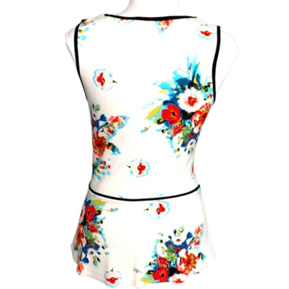Anthropologie  Black White Floral Peplum Top  XS - Picture 4 of 8